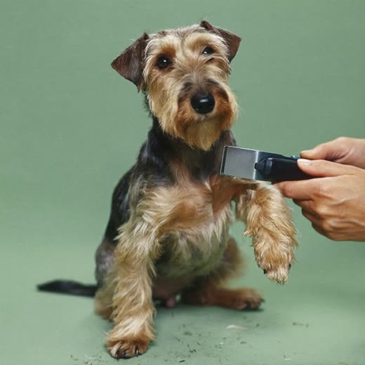 A terrier being clipped with grooming clippers